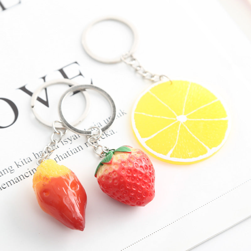 Resin Fruit Keychain Colorful Lemon Sweet Potato Strawberry Charm 3