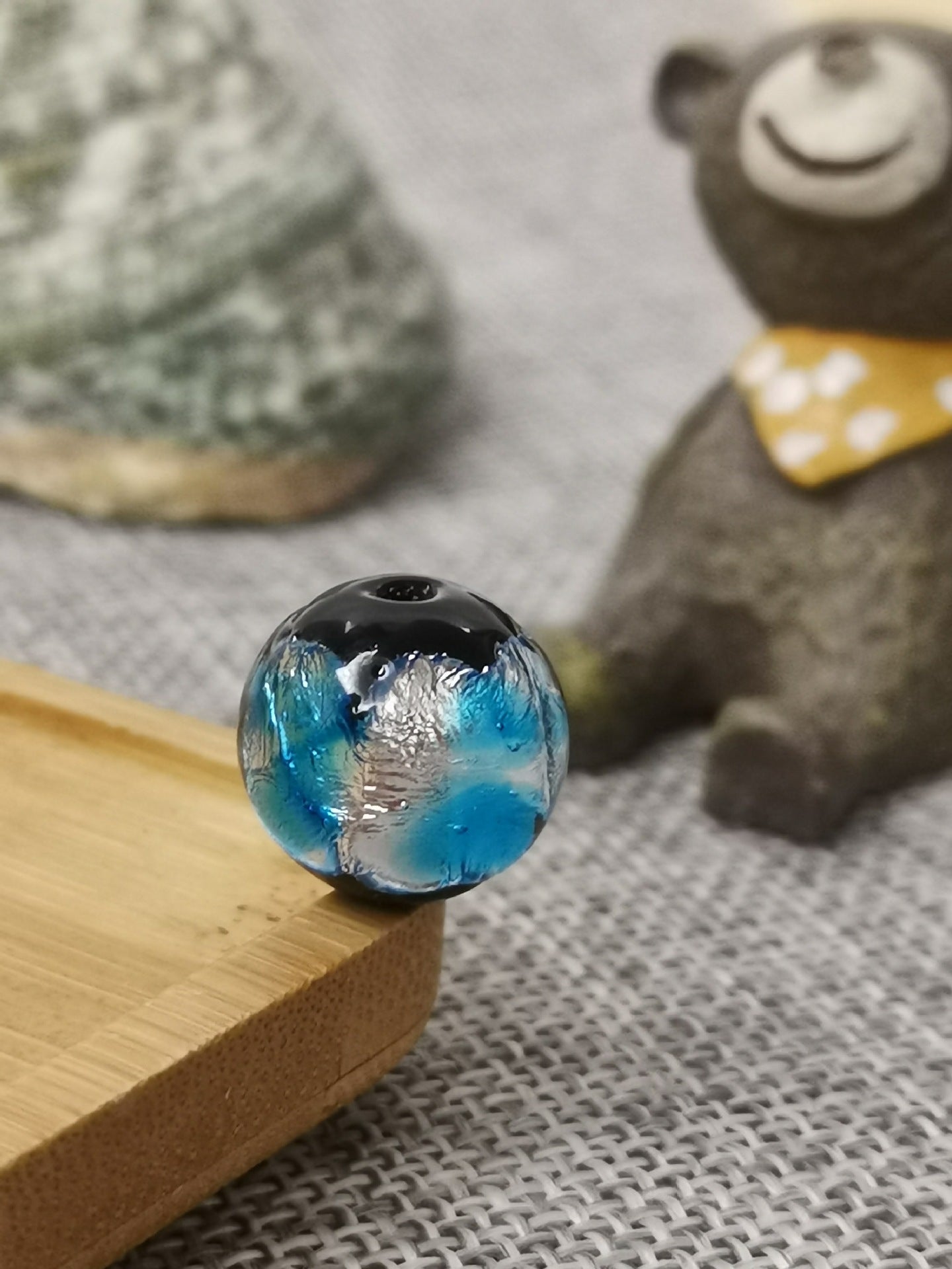 Lampwork Glass Beads Round 8-14mm Glow In The Dark Gold Foil Vintage 10pcs 9