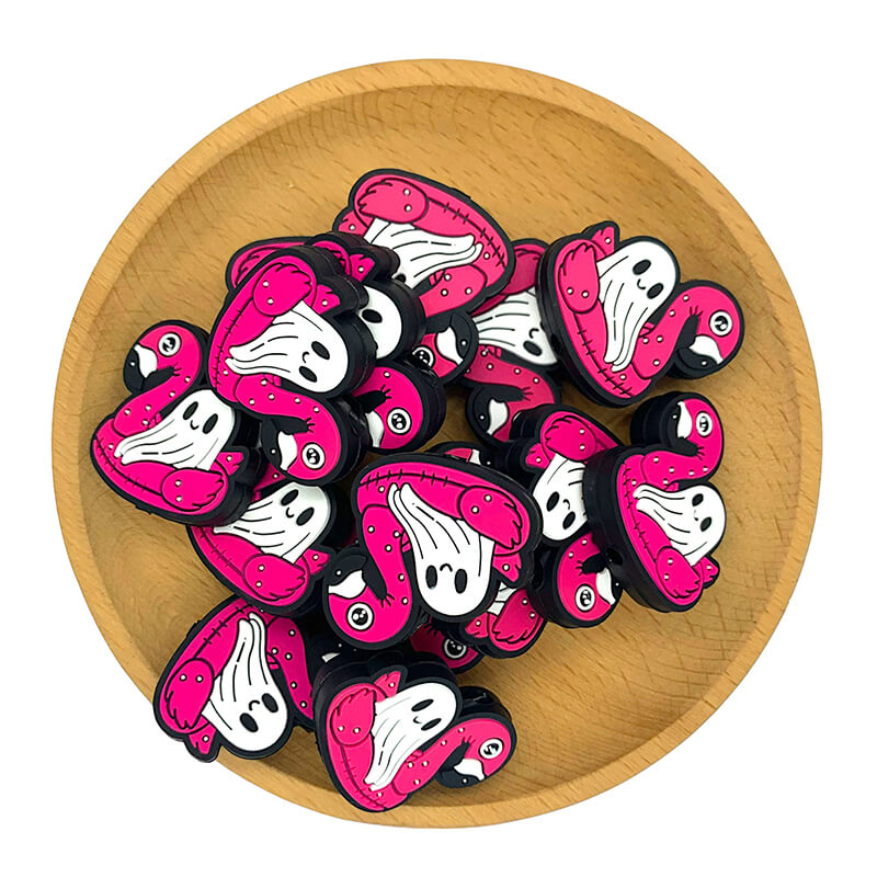 Silicone Focal Beads Halloween Ghost Sitting on Flamingo Float 2