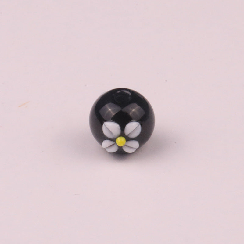 Lampwork Glass Beads Tiny Four Petal Flower Round 12mm 10pcs 8