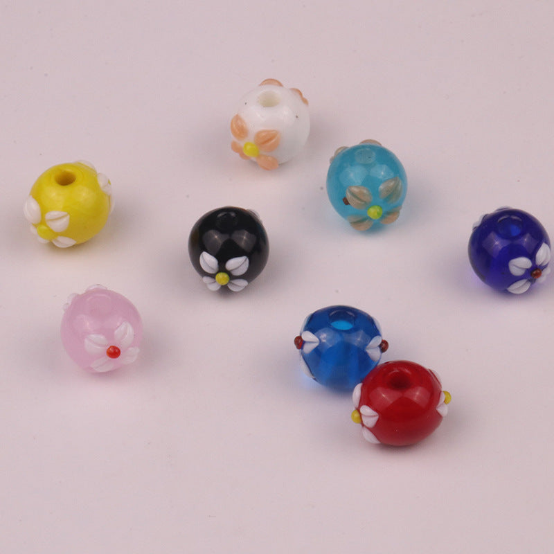 Lampwork Glass Beads Tiny Four Petal Flower Round 12mm 10pcs 2
