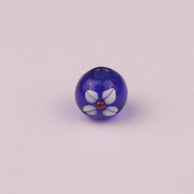 Lampwork Glass Beads Tiny Four Petal Flower Round 12mm 10pcs 10