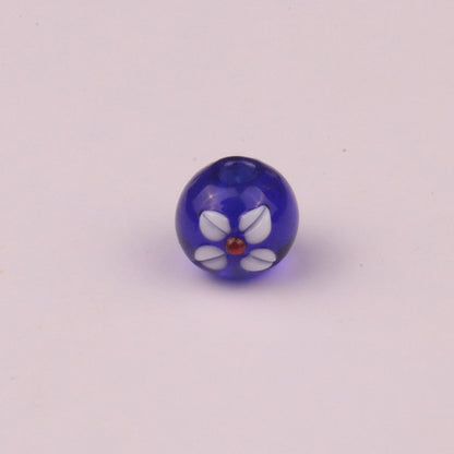 Lampwork Glass Beads Tiny Four Petal Flower Round 12mm 10pcs 10