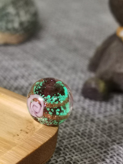 Lampwork Glass Beads Round 8-14mm Glow In The Dark Rose Pattern 1pc 8