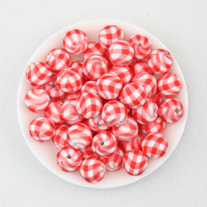15mm Multicolor Patterned Printed Round Silicone Beads 50pcs 7