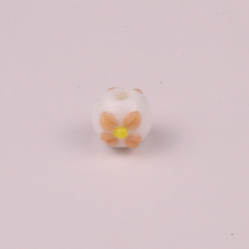 Lampwork Glass Beads Tiny Four Petal Flower Round 12mm 10pcs 7