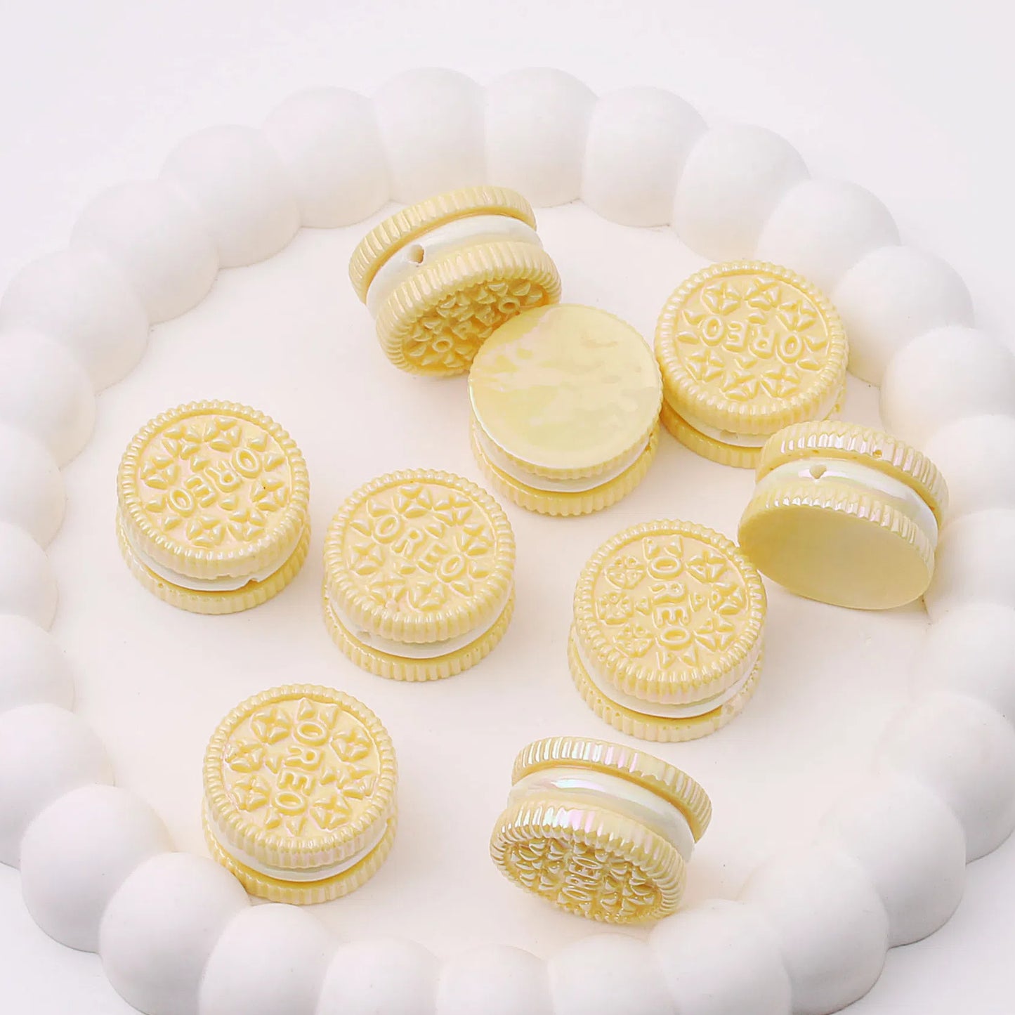 UV Plating Oreo Biscuit Resin Beads 12x23mm Glossy Multicolor 50pcs 10
