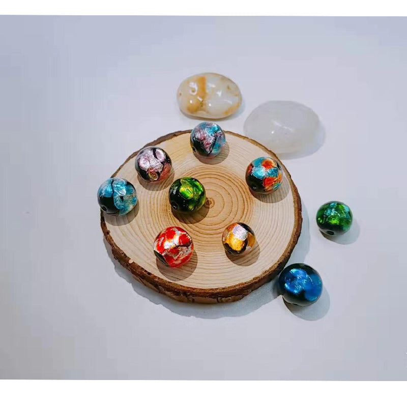 Lampwork Glass Beads Round 8-14mm Glow In The Dark Gold Foil Vintage 10pcs 2