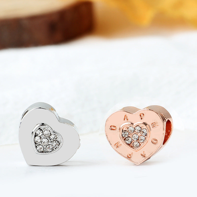 Heart Rhinestone Beads 12mm Carved Words Crystal Center 5pcs 2