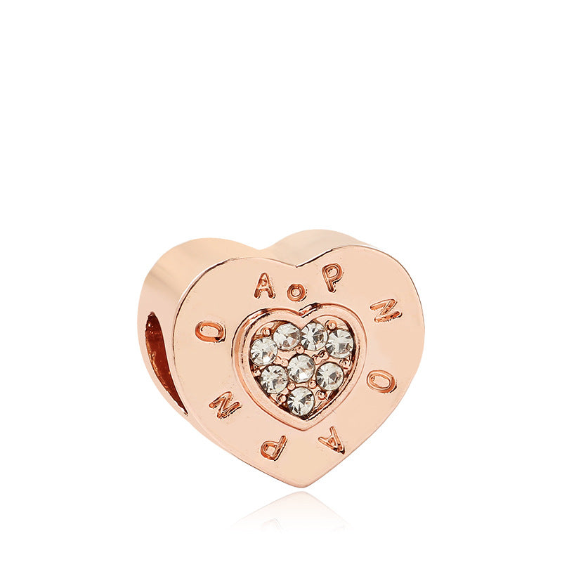 Heart Rhinestone Beads 12mm Carved Words Crystal Center 5pcs 6