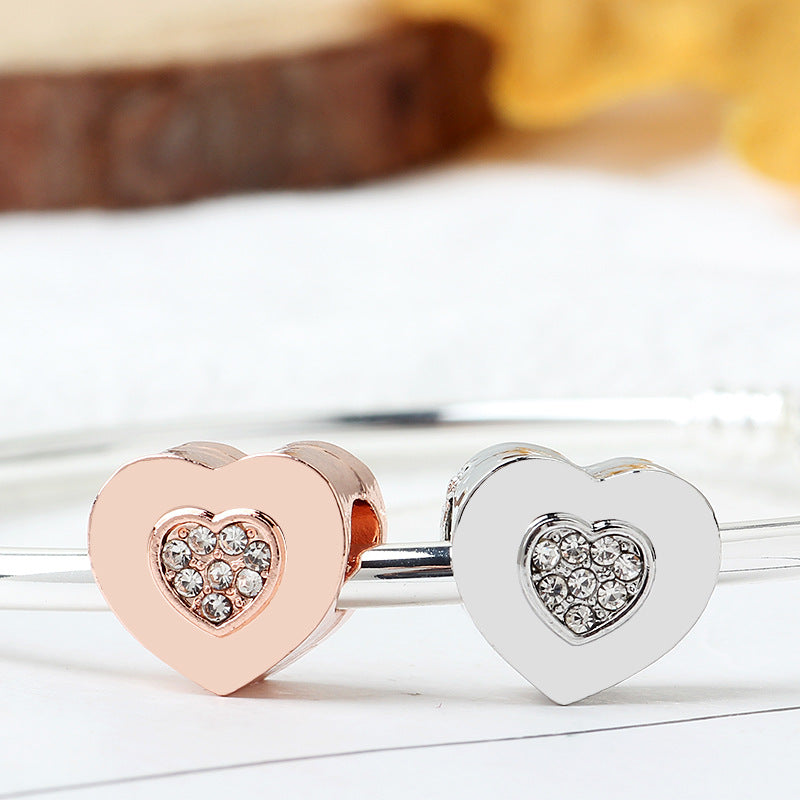 Heart Rhinestone Beads 12mm Carved Words Crystal Center 5pcs 3
