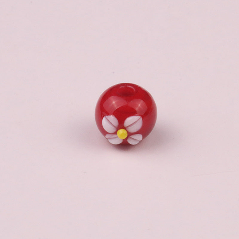 Lampwork Glass Beads Tiny Four Petal Flower Round 12mm 10pcs 3