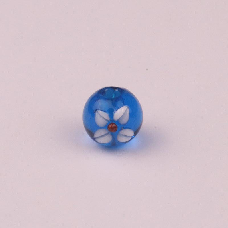 Lampwork Glass Beads Tiny Four Petal Flower Round 12mm 10pcs 9