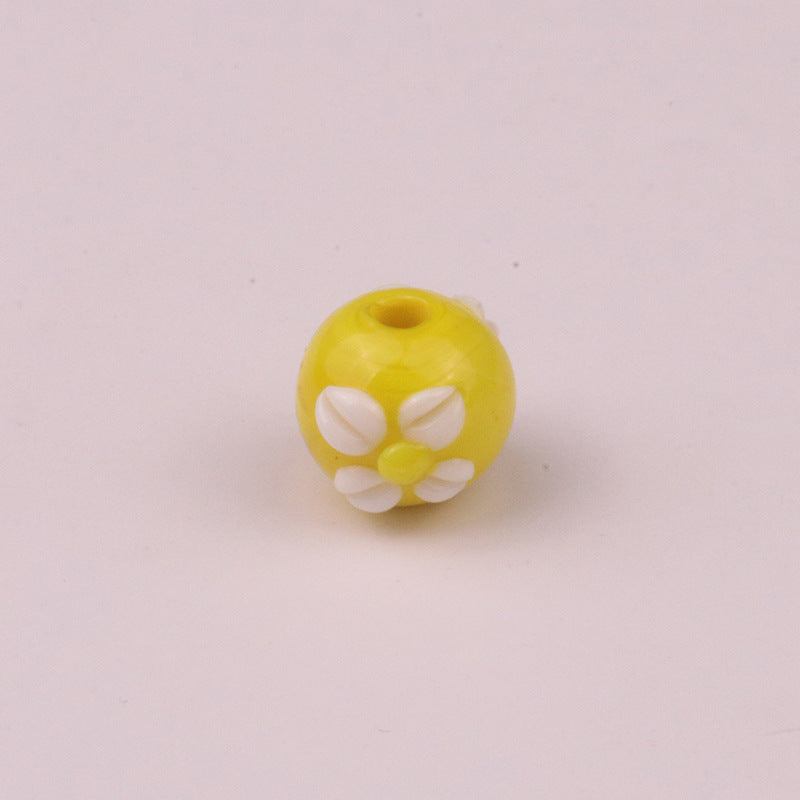 Lampwork Glass Beads Tiny Four Petal Flower Round 12mm 10pcs 5