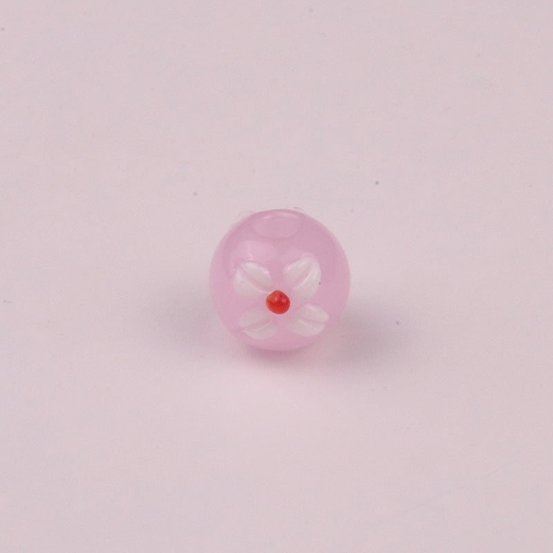 Lampwork Glass Beads Tiny Four Petal Flower Round 12mm 10pcs 6