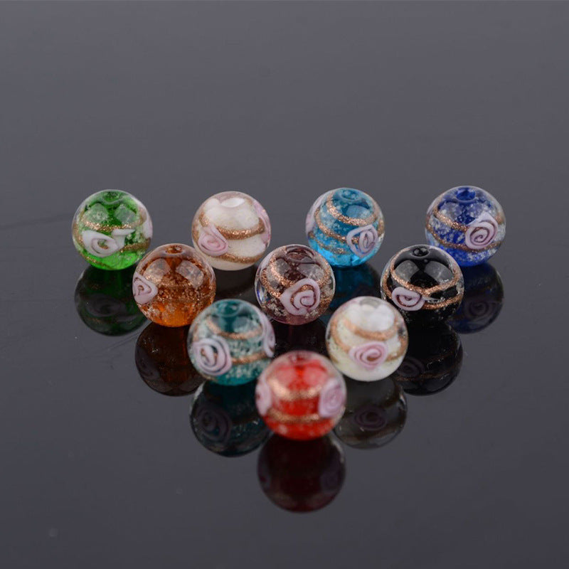 Lampwork Glass Beads Round 8-14mm Glow In The Dark Rose Pattern 1pc 2