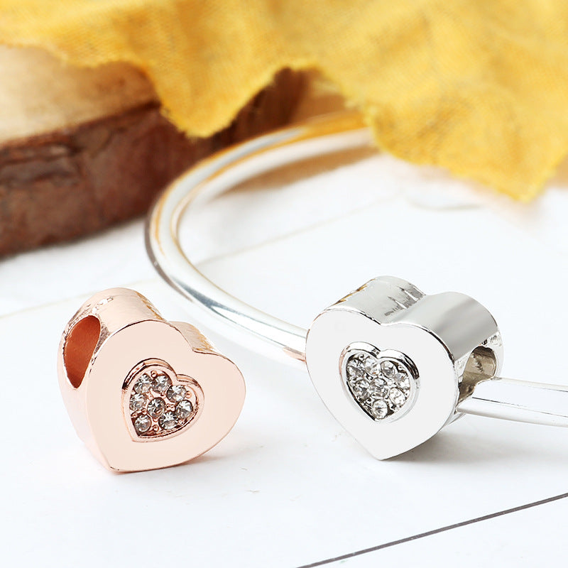 Heart Rhinestone Beads 12mm Carved Words Crystal Center 5pcs 4