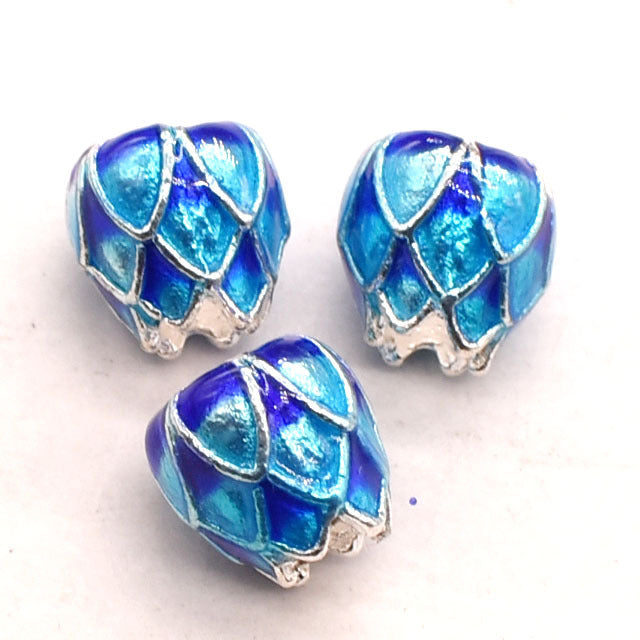 Cloisonne Lotus Metal Beads 9mm Blue Enamel Alloy 10pcs 3