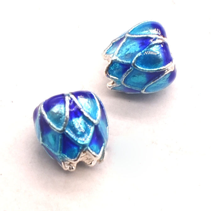 Cloisonne Lotus Metal Beads 9mm Blue Enamel Alloy 10pcs 2