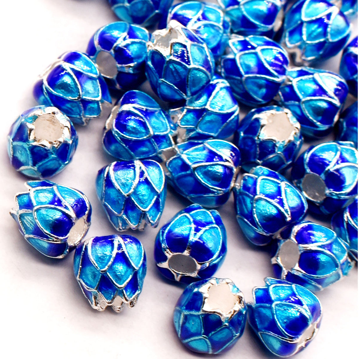 Cloisonne Lotus Metal Beads 9mm Blue Enamel Alloy 10pcs 6
