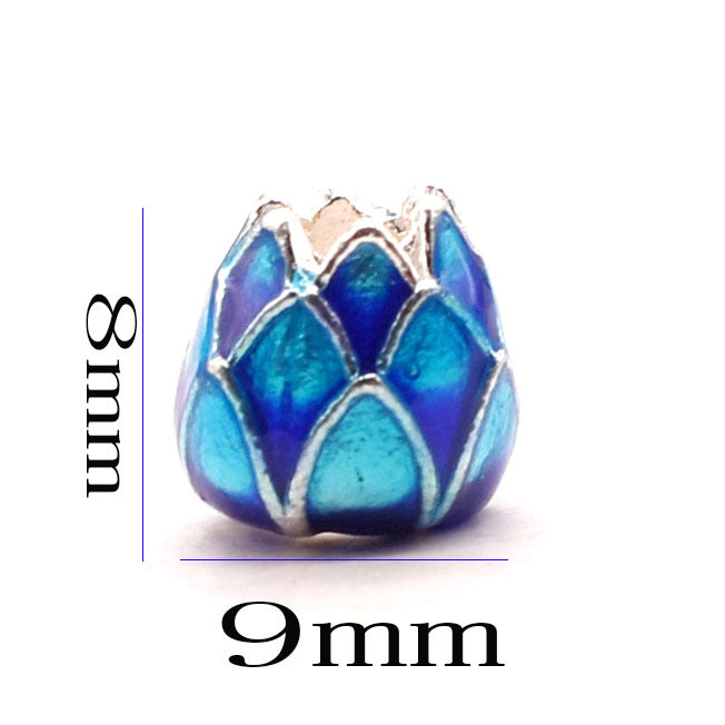 Cloisonne Lotus Metal Beads 9mm Blue Enamel Alloy 10pcs 4