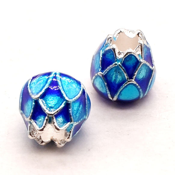 Cloisonne Lotus Metal Beads 9mm Blue Enamel Alloy 10pcs 5