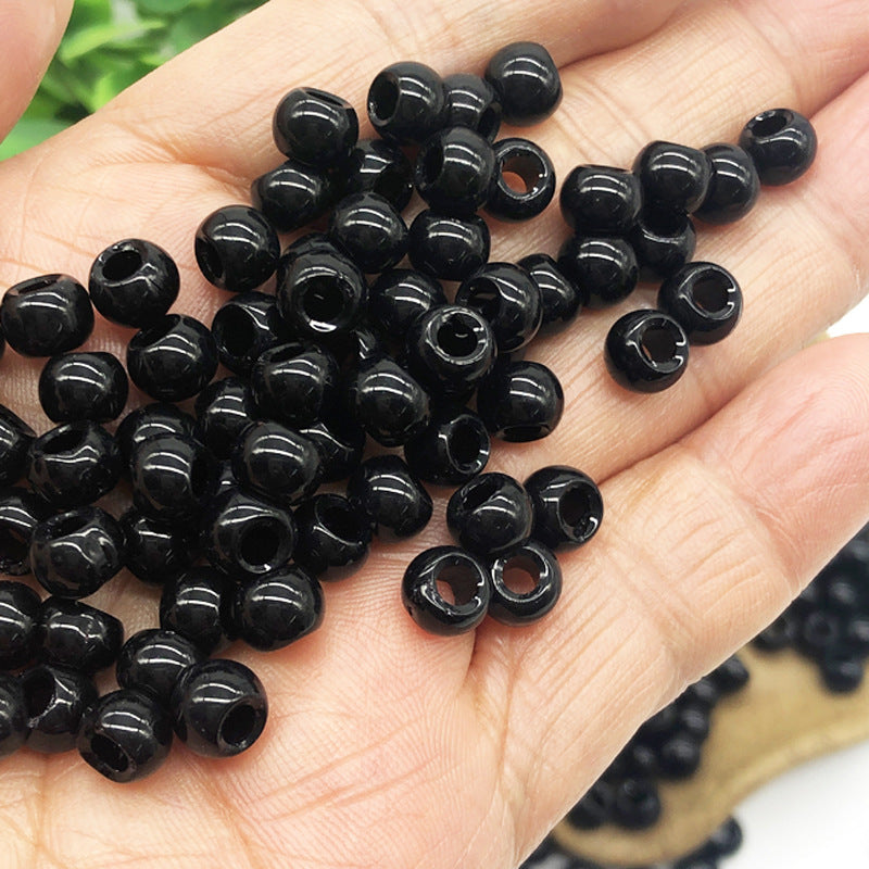 Glass Round Spacer Beads 6mm Black Large Hole 100pcs 5