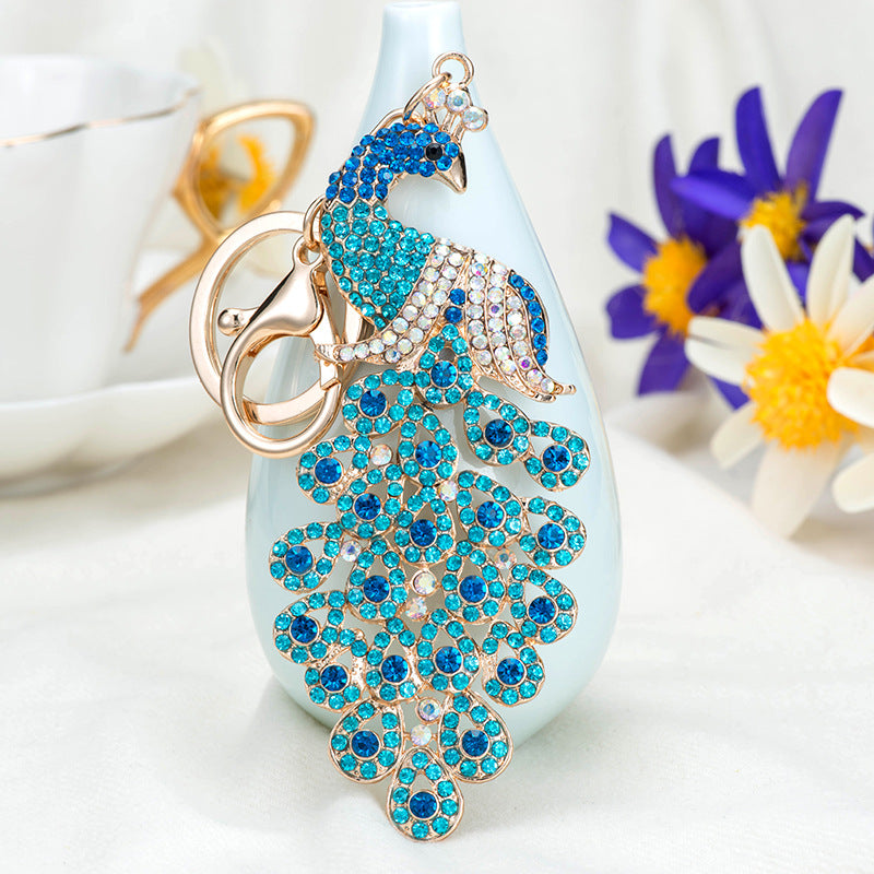 Rhinestone Peacock Keychain Metal Crystal Pink Iridescent Colors 2