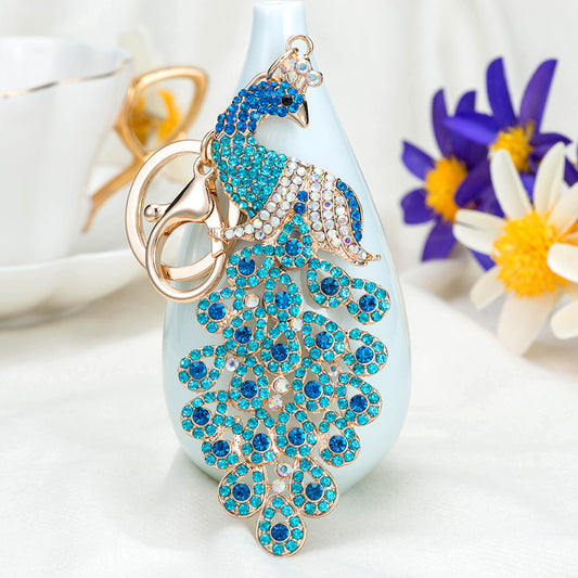 Rhinestone Peacock Keychain Metal Crystal Pink Iridescent Colors 2