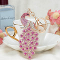 Rhinestone Peacock Keychain Metal Crystal Pink Iridescent Colors