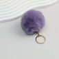 Pom Pom Keychain Plush Violet Faux Fur Ball Gold Ring 8cm - Taro purple
