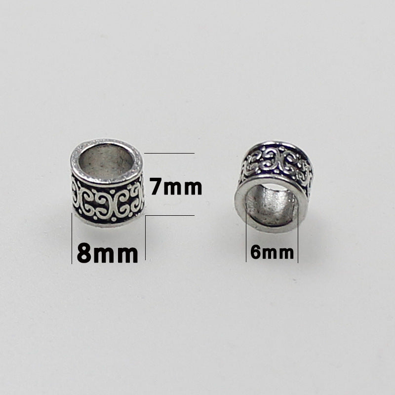 Tube Metal Beads 8mm Ethnic Pattern Antique Silver Tone 100pcs 3