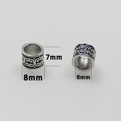 Tube Metal Beads 8mm Ethnic Pattern Antique Silver Tone 100pcs 3