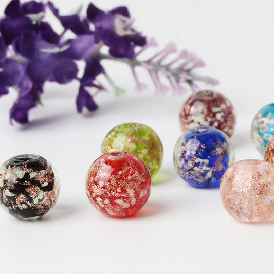Transparent Round Glass Beads 10mm Multicolor Colored Glaze 10pcs