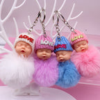 Plush Sleep Doll Keychain Pastel Pom Pom Glitter Love Hat