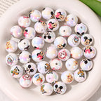 16mm UV Electroplated Cartoon Printed Round Acrylic Beads 20pcs