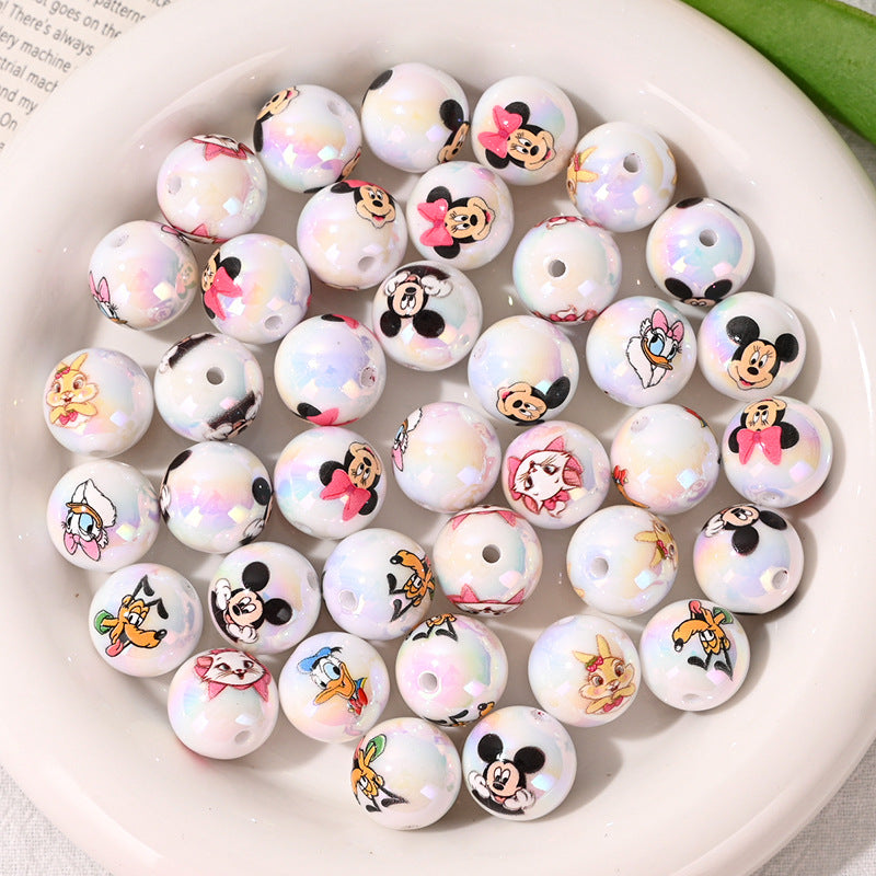 16mm UV Electroplated Cartoon Printed Round Acrylic Beads 20pcs