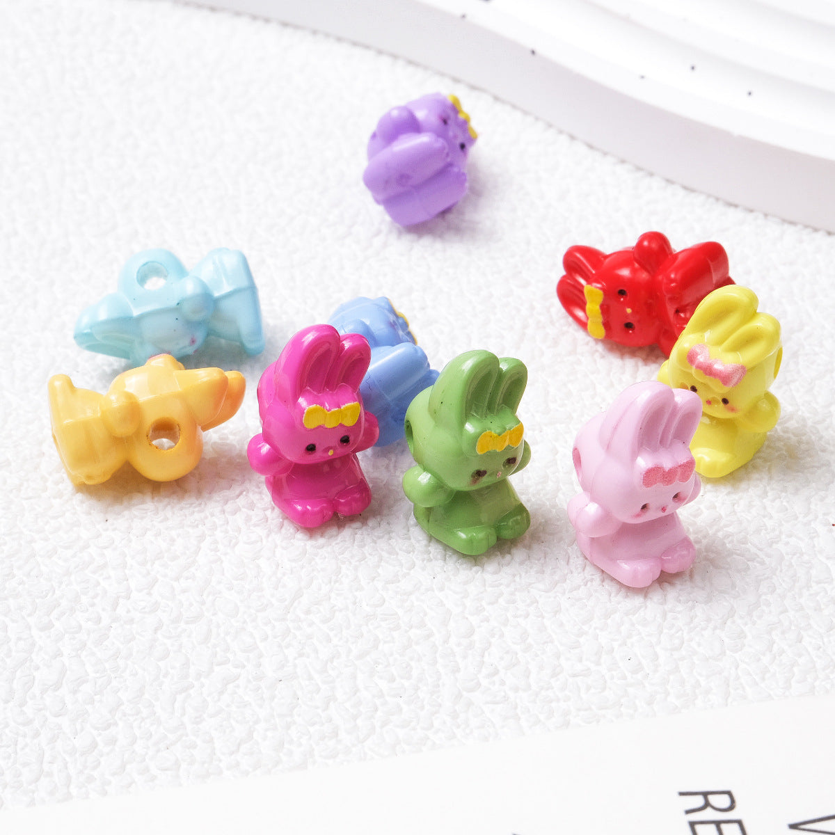 Printed Bunny Acrylic Beads 18mm Glossy Colors 50pcs