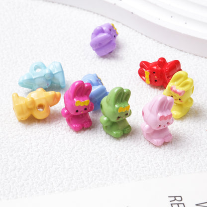 Printed Bunny Acrylic Beads 18mm Glossy Colors 50pcs