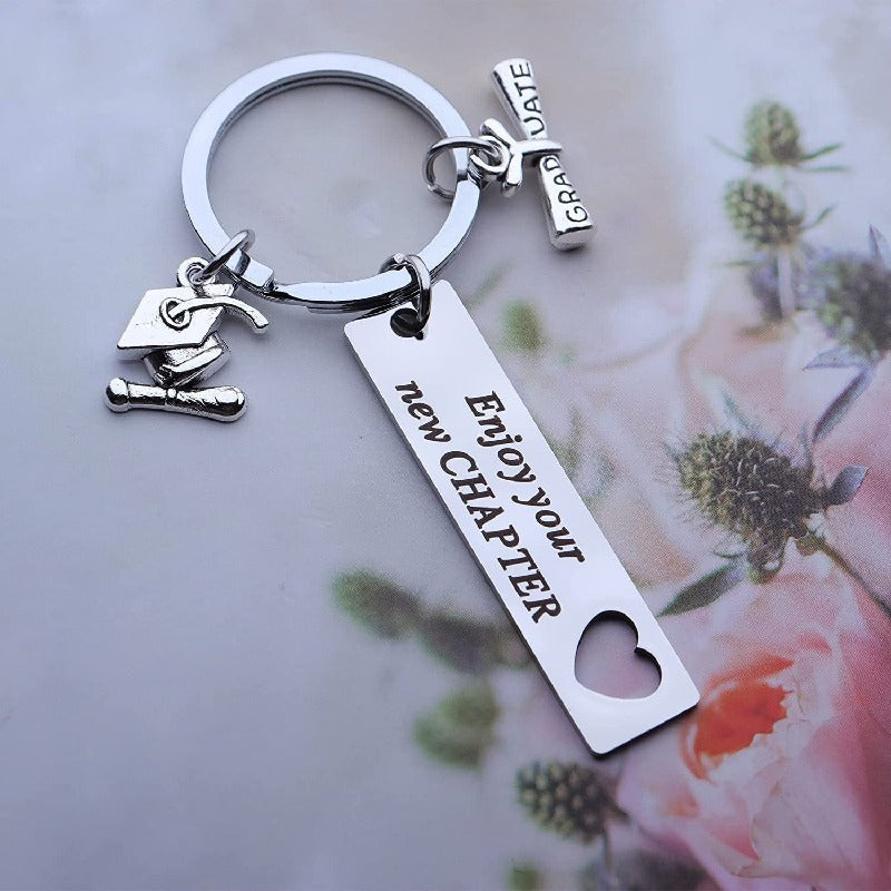 Stainless Steel Inspirational Graduation Strip Keychain Heart Cutout 4