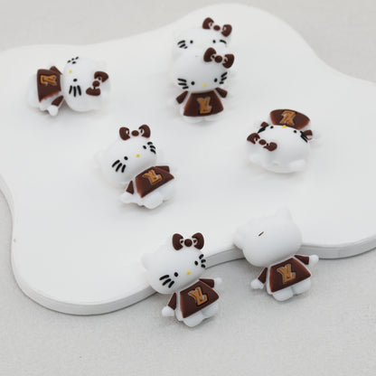 3D Brown Cat Face Silicone Focal Beads with LV Design 20pcs