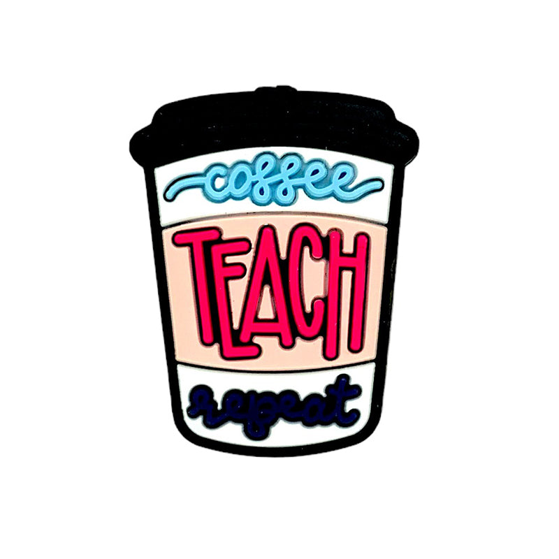Silicone Focal Beads Coffee Teach Repeat Cup Colorful Text 20pcs