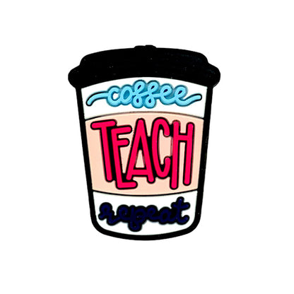 Silicone Focal Beads Coffee Teach Repeat Cup Colorful Text 20pcs