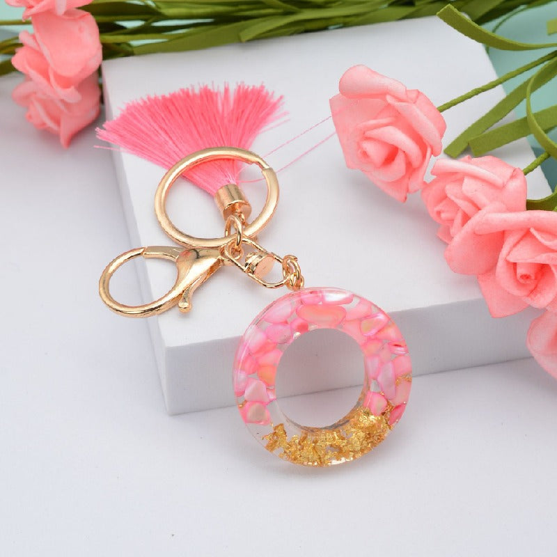 Resin Floral Pink Tassel Monogram Keychain Alphabet Letter A 15