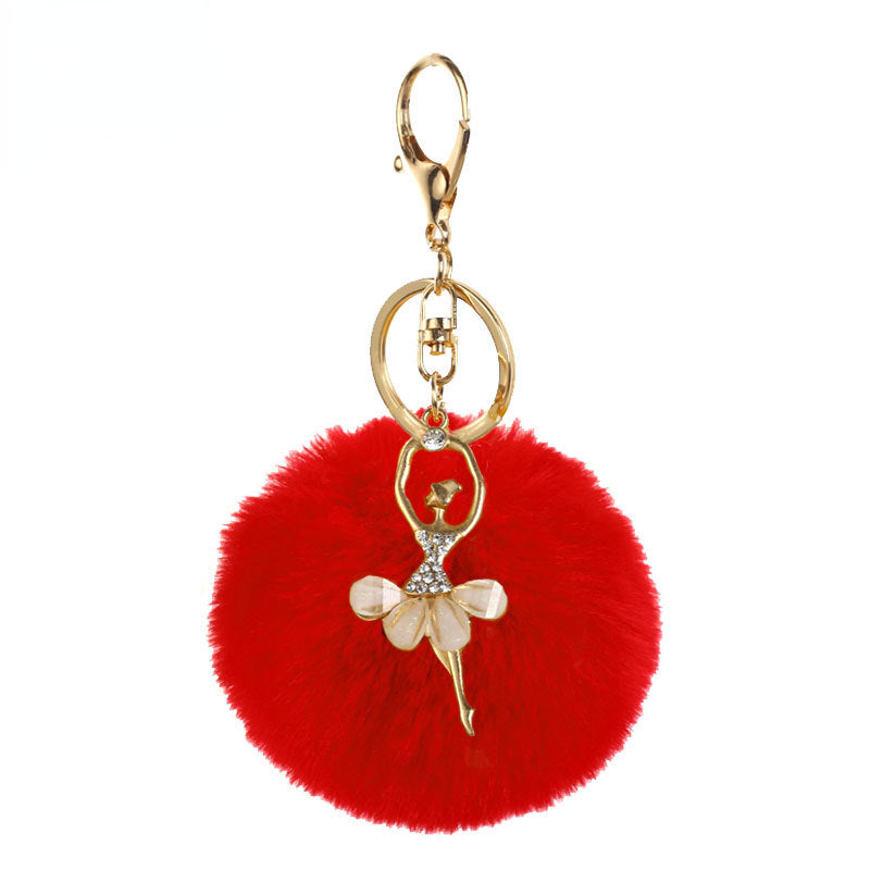 Pom Pom Keychain Alloy Ballet Girl Gold Tone with Rhinestones 21