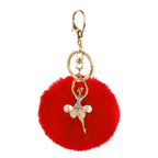 Pom Pom Keychain Alloy Ballet Girl Gold Tone with Rhinestones 21