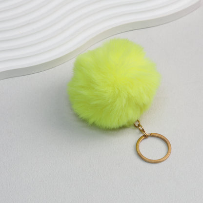 Pom Pom Keychain Plush Violet Faux Fur Ball Gold Ring 8cm