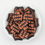 Religious Cross 20Pcs Orange Silicone Focal Beads with Jesus Saved Me