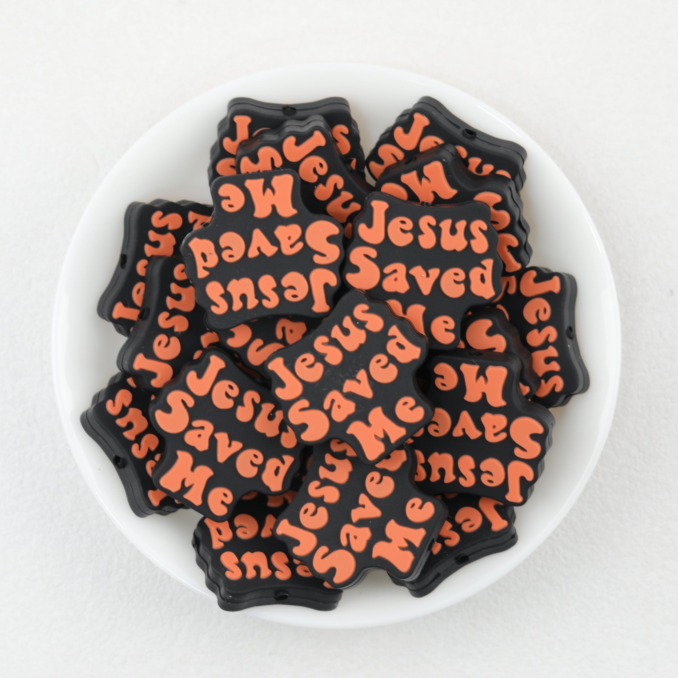Religious Cross 20Pcs Orange Silicone Focal Beads with Jesus Saved Me