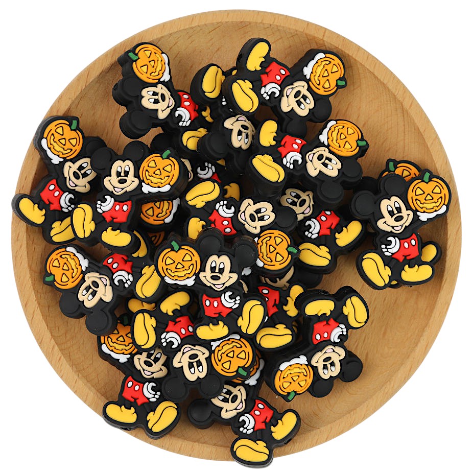 Silicone Focal Beads Halloween Pumpkin Mickey Holding Jack O Lantern 20pcs 3